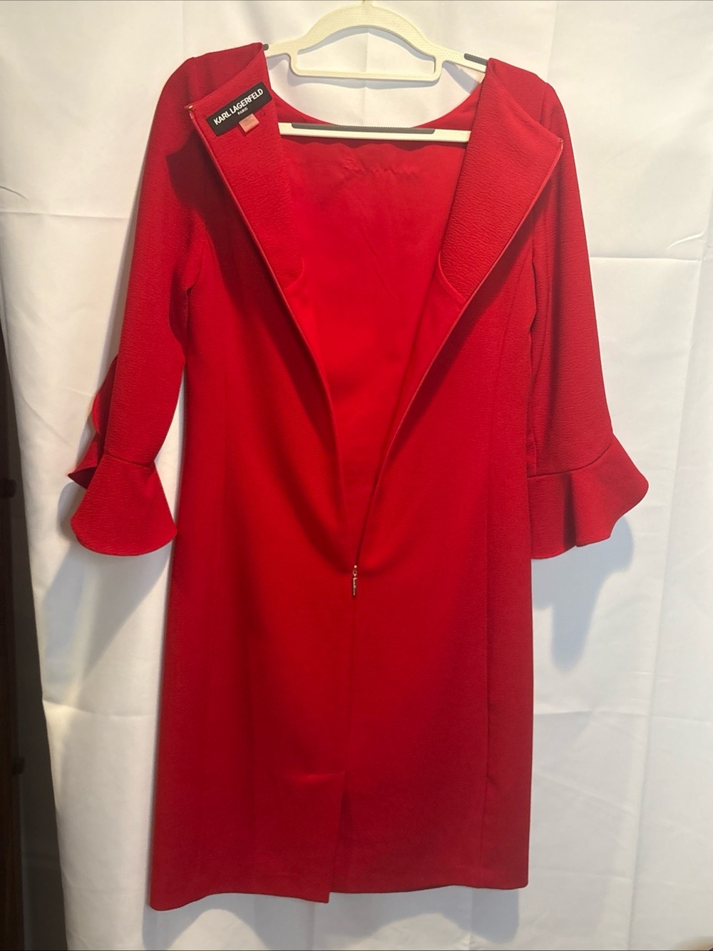 Karl Lagerfeld Red Ruffle-Cuff Shift Dress - Picture 5 of 11